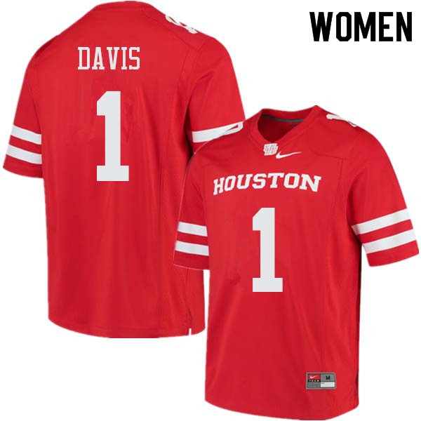 Women #1 Garrett Davis Houston Cougars College Football Jerseys Sale-Red